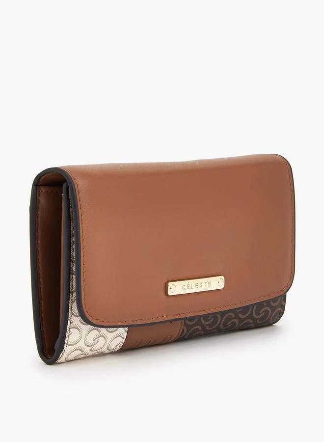 سيليست Monogram Print Wallet with Button Closure